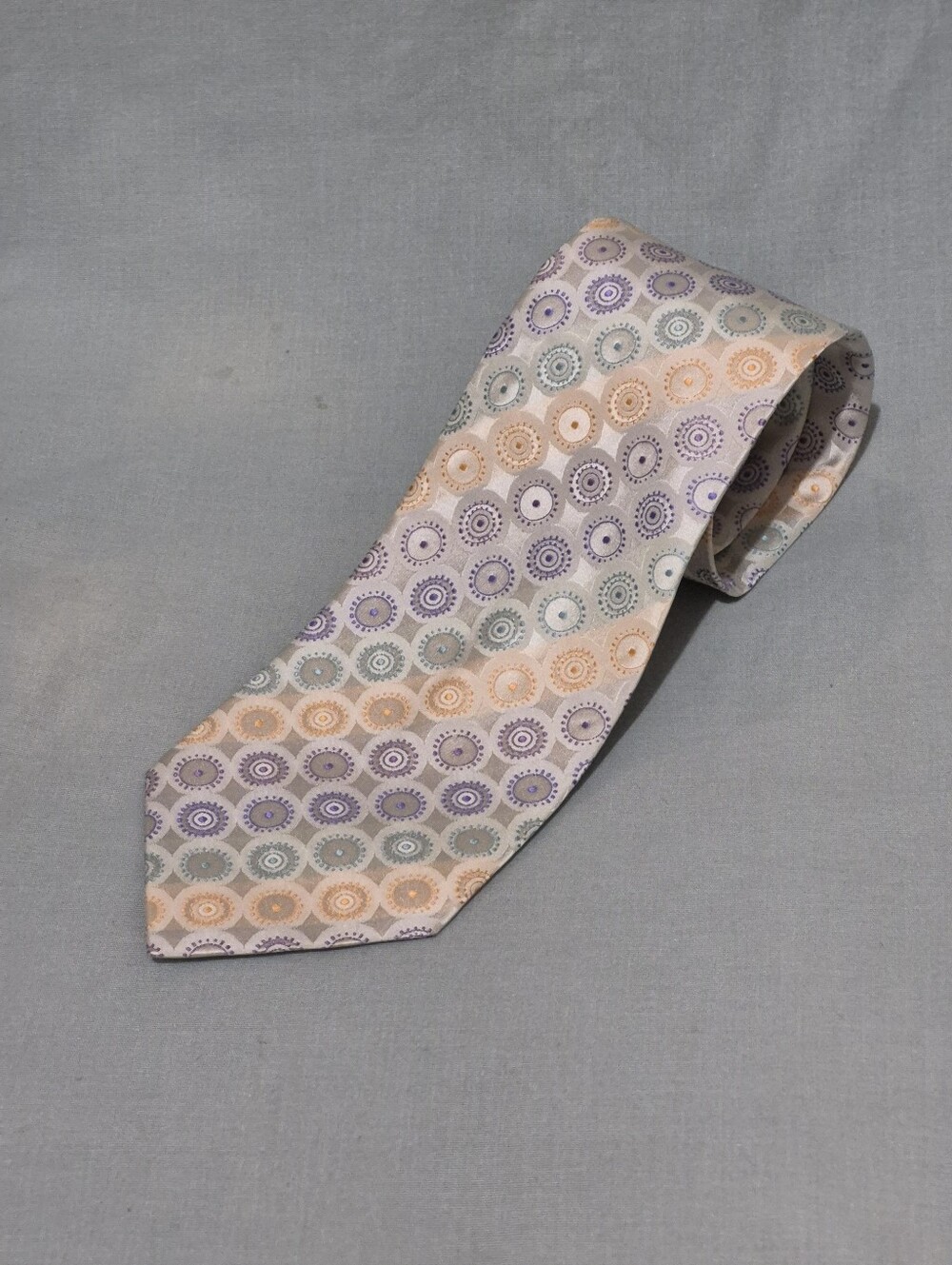 Alfani Pastel Medallion Silk Tie in Lavender, Peach, and Gray